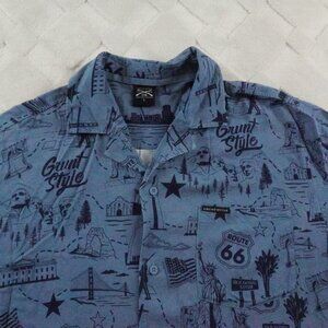 Grunt Style Button Up Shirt Mens Large USA All Over Print Patriotic 4th of July